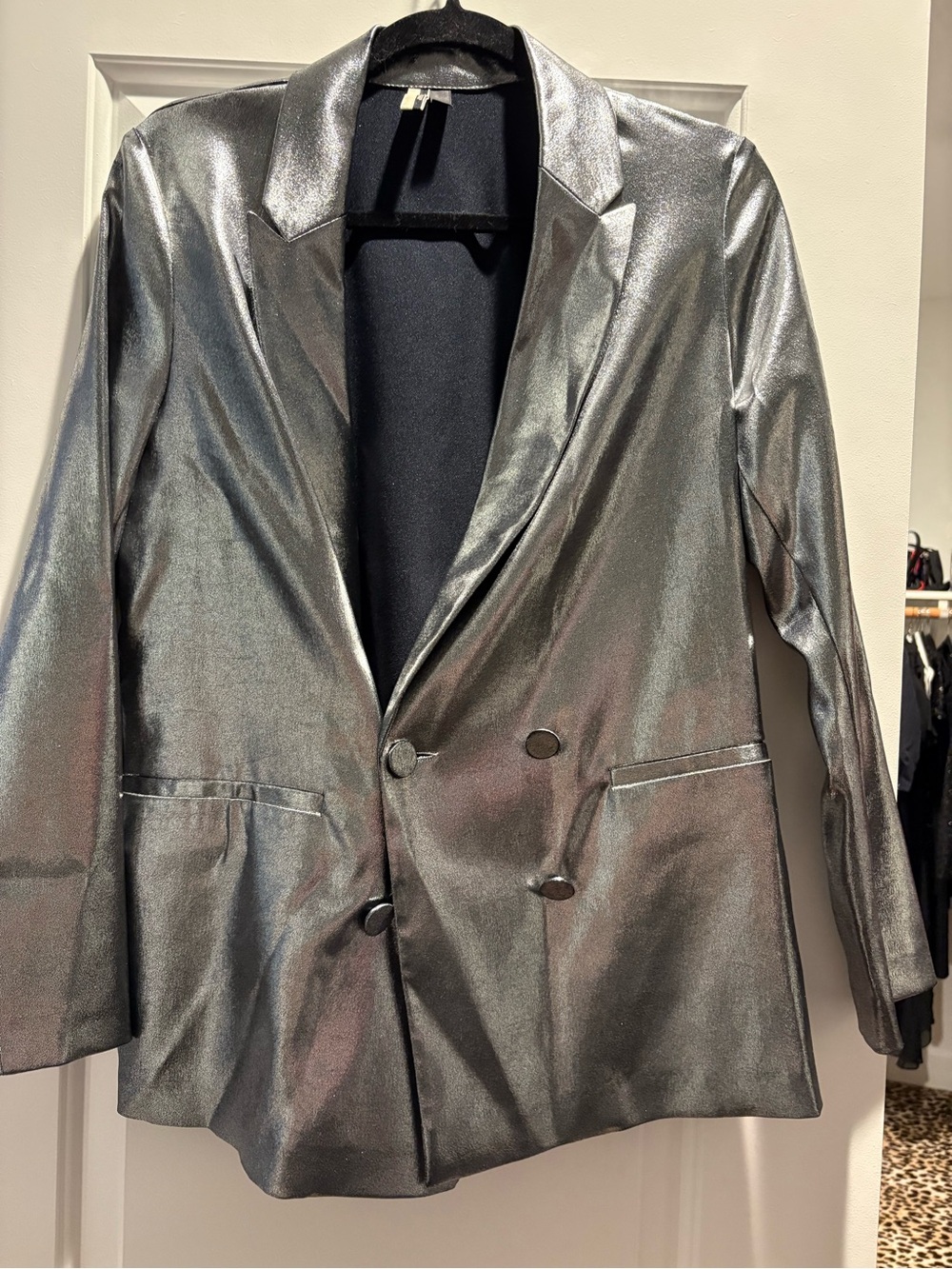 Topshop Metallic Silver Double-Breasted Blazer